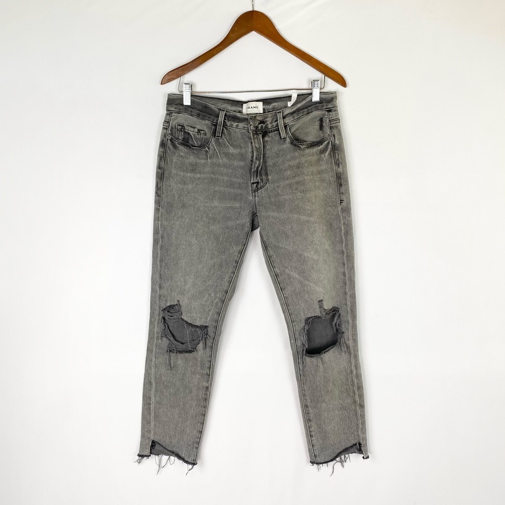 Frame Denim Le Garçon Crop Denim Jeans Size 25 Distressed‎ Mid Rise Gray